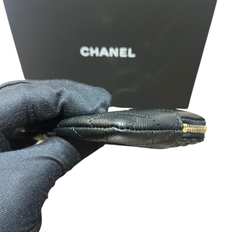 【美收精品】CHANEL黑色荔枝牛皮紋零錢包 4-859-5