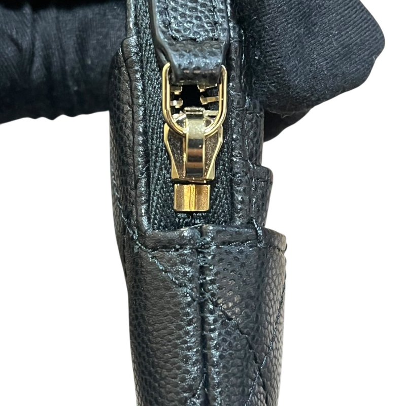 【美收精品】CHANEL黑色荔枝牛皮紋零錢包 4-859-7