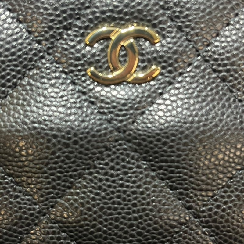 【美收精品】CHANEL黑色荔枝牛皮紋零錢包 4-859-8