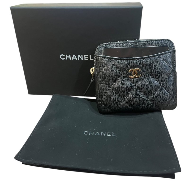 【美收精品】CHANEL黑色荔枝牛皮紋零錢包 4-859-11