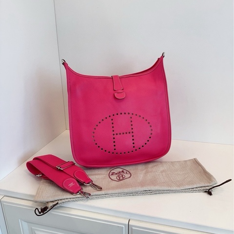 【98新🆕】Hermes evelyne 33 伊芙琳 糖果粉🍬銀扣單肩包 e皮 框E