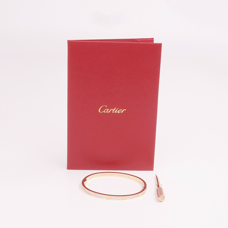 CARTIER 18K玫瑰金Love Bracelet Small Model Full Diamonds鑽石手鐲Cartier#16-8
