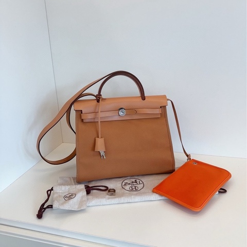 【98新🆕】Hermes Herbag 31 金棕色拼橙色 外縫 銀扣 框P 手提單肩斜挎包