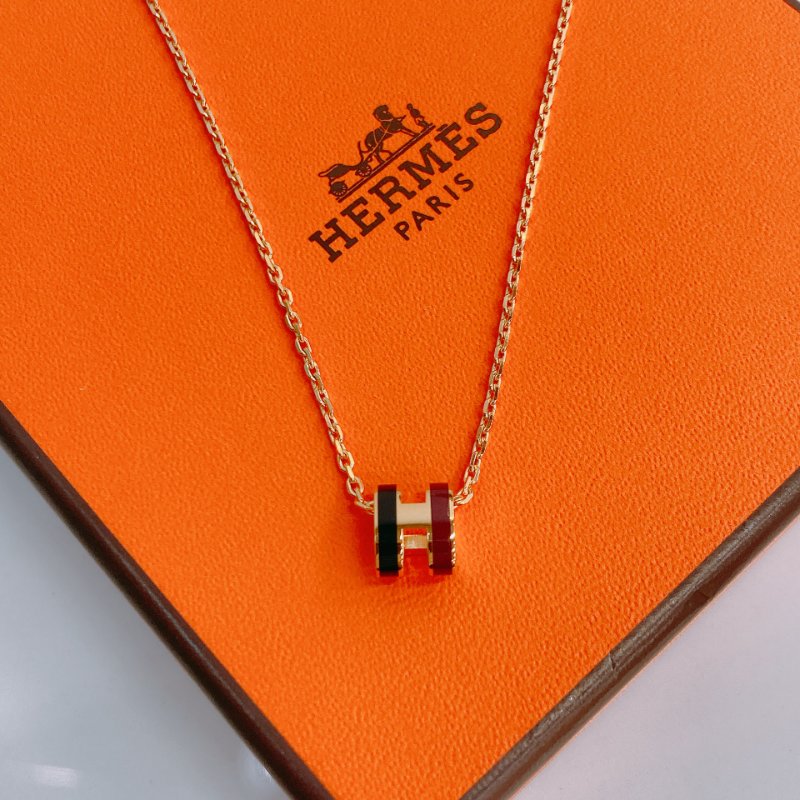 MS0485 Hermes 愛馬仕 迷你 H 雙色 項鍊 棕色拼黑色 金鏈 Mini Pop H Rocabar Necklace Galaxie x GHW-4