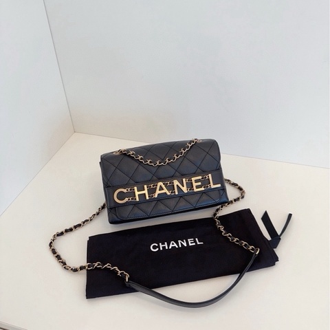【99新🆕】Chanel黑金皮穿鏈字母logo插蓋盒子包 小號 small 斜挎包單肩包