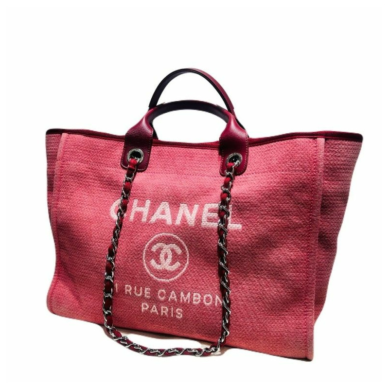 【包稅】CHANEL 粉紅色大棉帆布小牛皮購物手提包 A66941-0