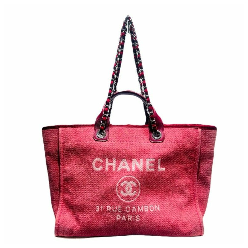 【包稅】CHANEL 粉紅色大棉帆布小牛皮購物手提包 A66941-1