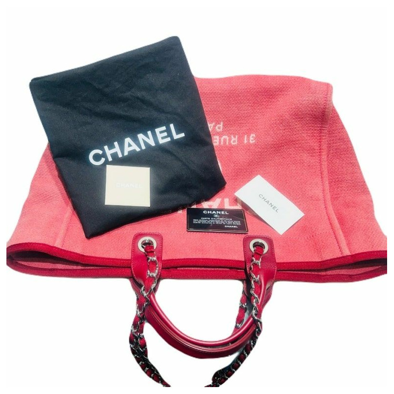 【包稅】CHANEL 粉紅色大棉帆布小牛皮購物手提包 A66941-2