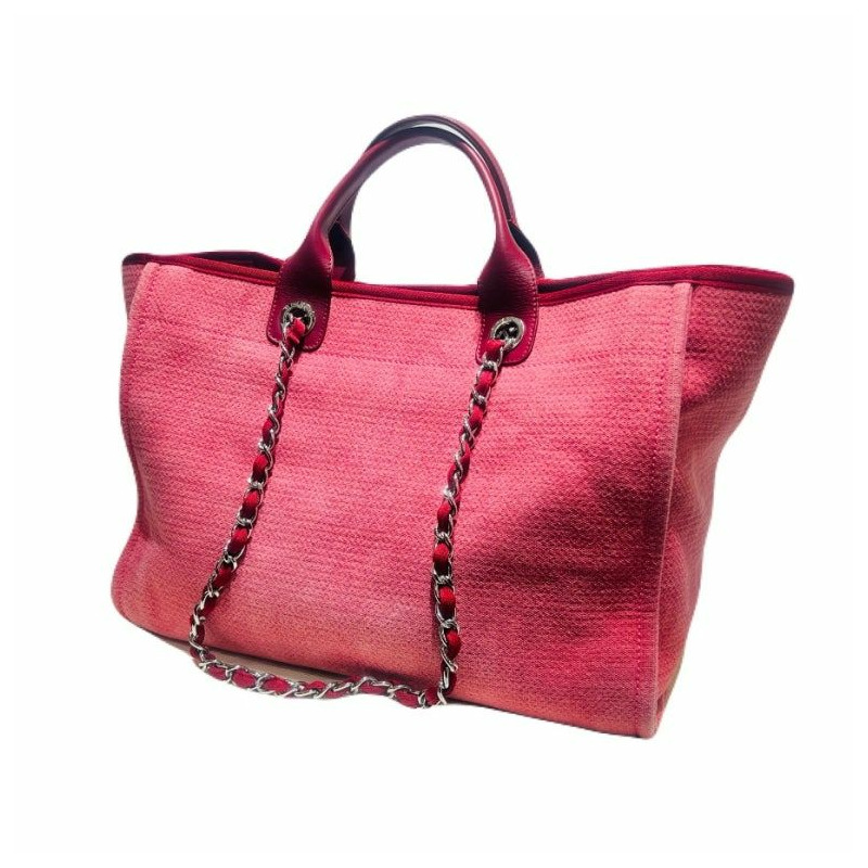 【包稅】CHANEL 粉紅色大棉帆布小牛皮購物手提包 A66941-3