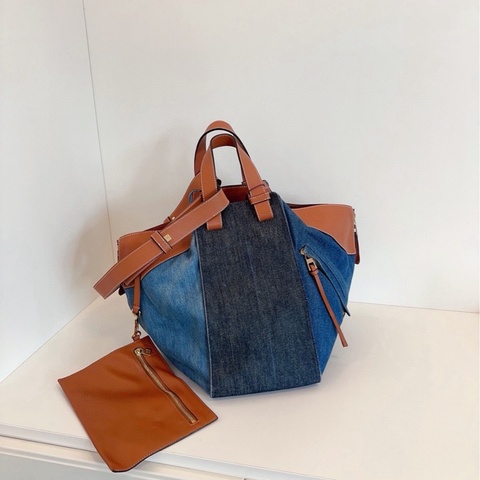 【98新🆕】Loewe Hammock三拼色牛仔吊床包 焦糖配皮帶子包 手提單肩包