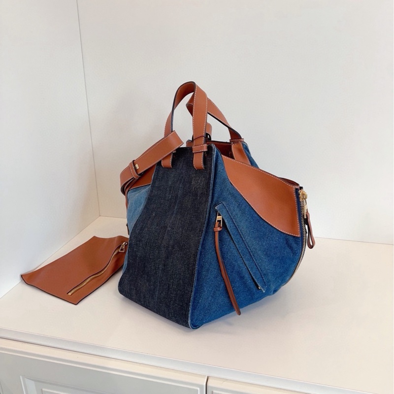 【98新🆕】Loewe Hammock三拼色牛仔吊床包 焦糖配皮帶子包 手提單肩包-1
