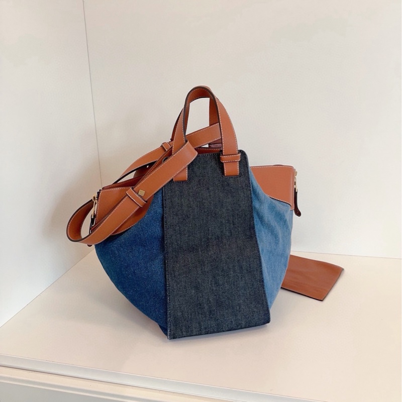 【98新🆕】Loewe Hammock三拼色牛仔吊床包 焦糖配皮帶子包 手提單肩包-2