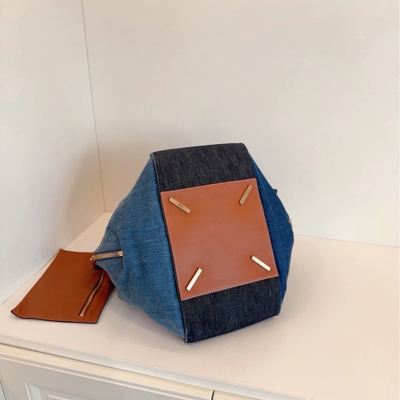 【98新🆕】Loewe Hammock三拼色牛仔吊床包 焦糖配皮帶子包 手提單肩包-4