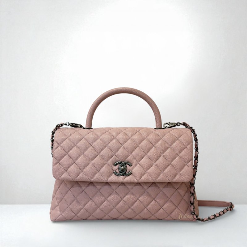 Chanel 玫瑰粉荔枝霧銀釦下蓋cocohandle/A92991-0
