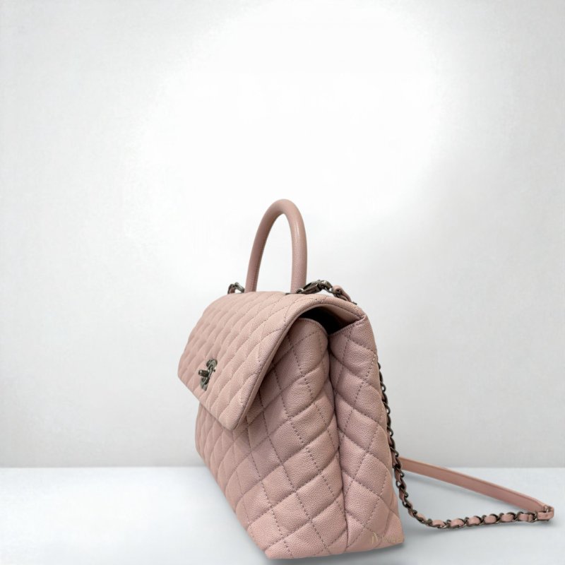 Chanel 玫瑰粉荔枝霧銀釦下蓋cocohandle/A92991-1