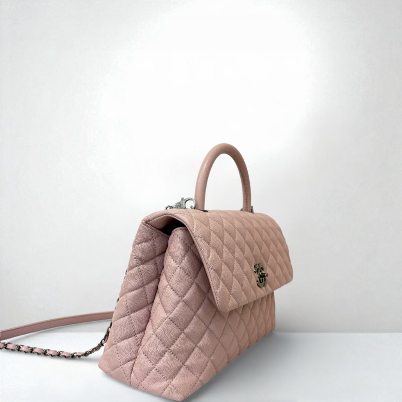 Chanel 玫瑰粉荔枝霧銀釦下蓋cocohandle/A92991-2