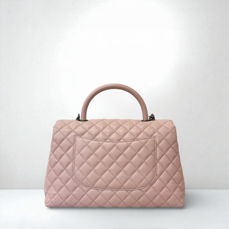Chanel 玫瑰粉荔枝霧銀釦下蓋cocohandle/A92991-3