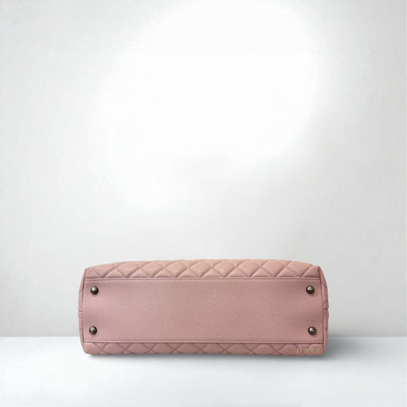 Chanel 玫瑰粉荔枝霧銀釦下蓋cocohandle/A92991-4