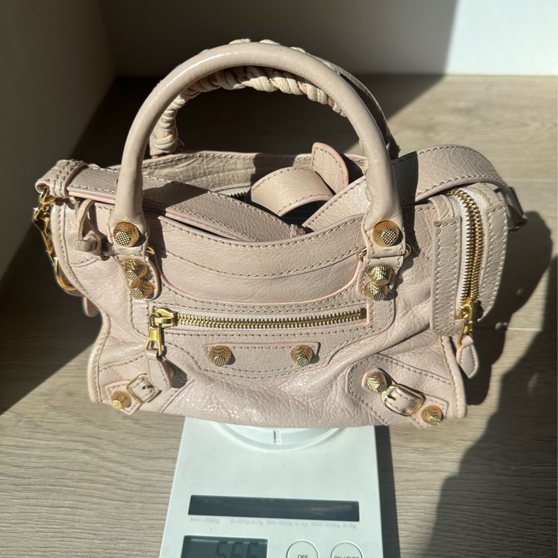 BALENCIAGA巴黎世家奶茶粉金口甜心可手提可斜背機車包小可愛-9