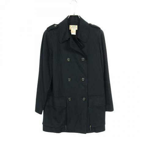 愛馬仕其他款式羊絨大衣，海軍藍，二手女款