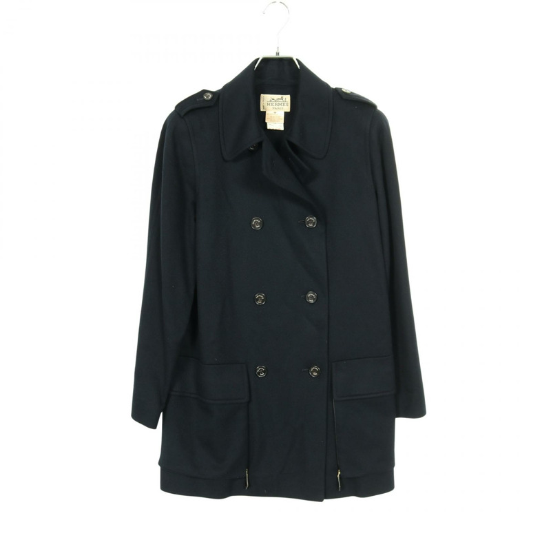 愛馬仕其他款式羊絨大衣,海軍藍,二手女款-0