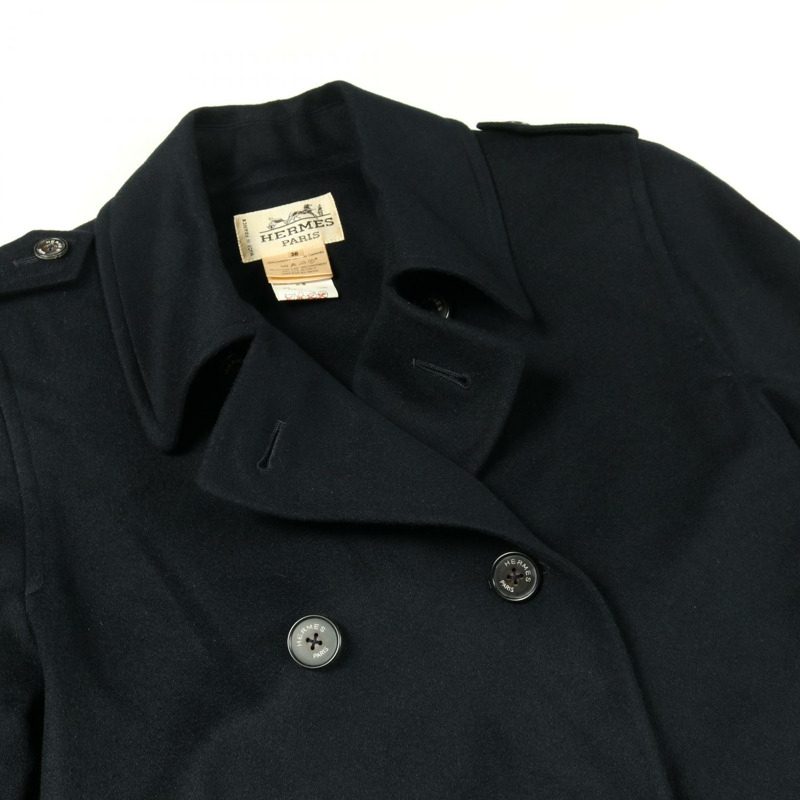 愛馬仕其他款式羊絨大衣,海軍藍,二手女款-6