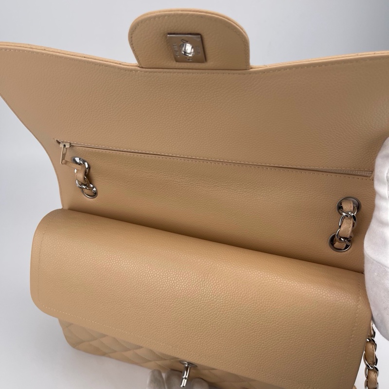 「JL精品代購」 9新 香奈兒奶茶色荔枝牛皮CF jumbo-11