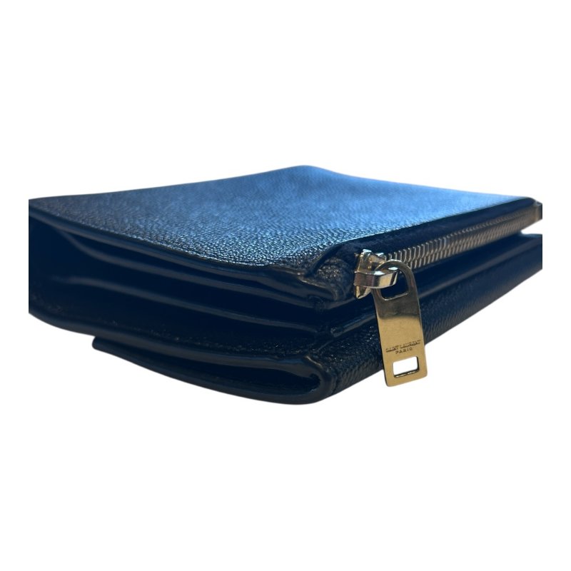 YSL  黑金全皮荔枝紋短夾-6