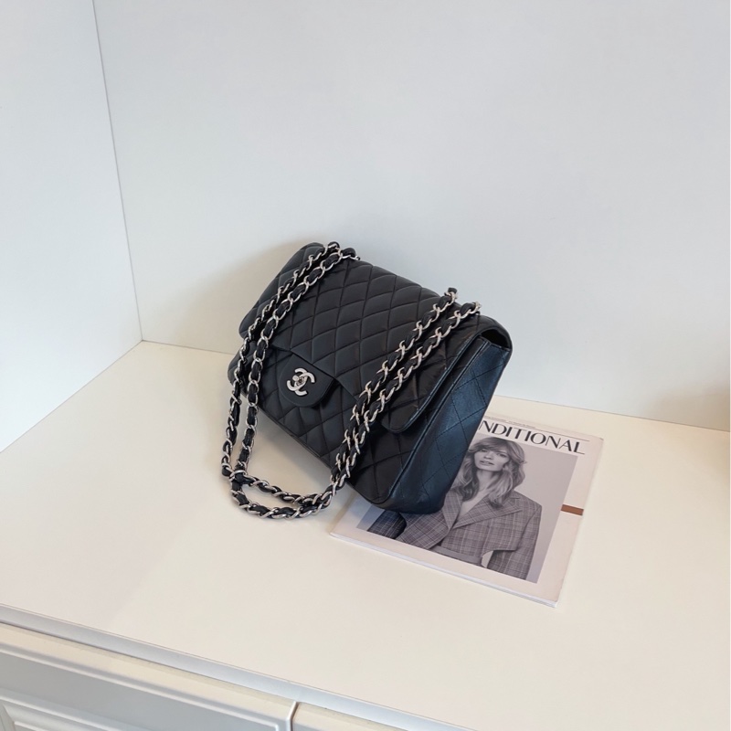 【97新🆕】Chanel 硬通貨CF Jumbo 單蓋黑銀羊皮鏈條包 單肩包-2