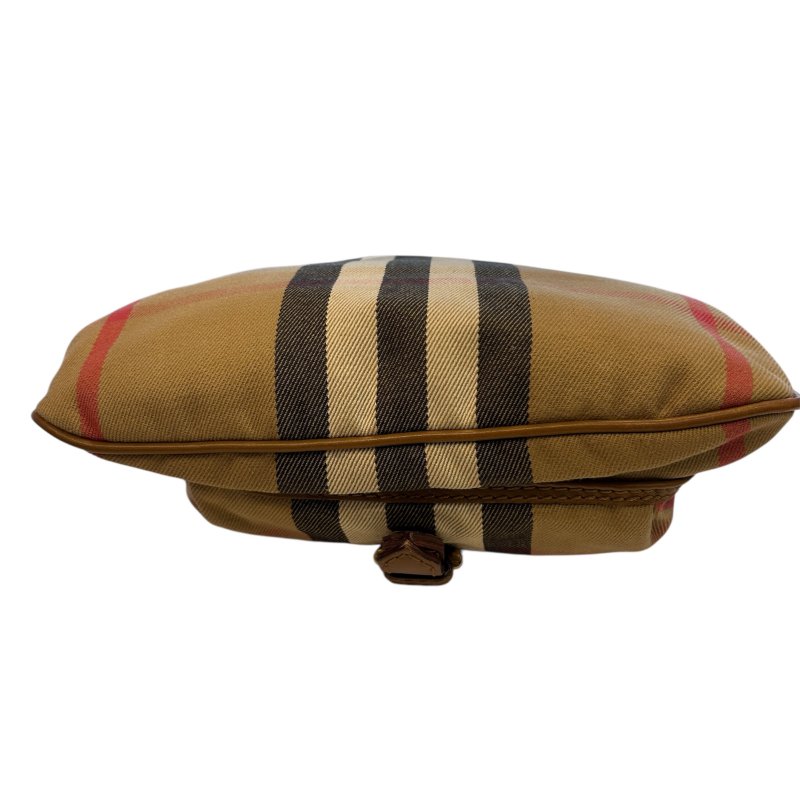 BURBERRY駝色皮拼布格紋斜背包-2