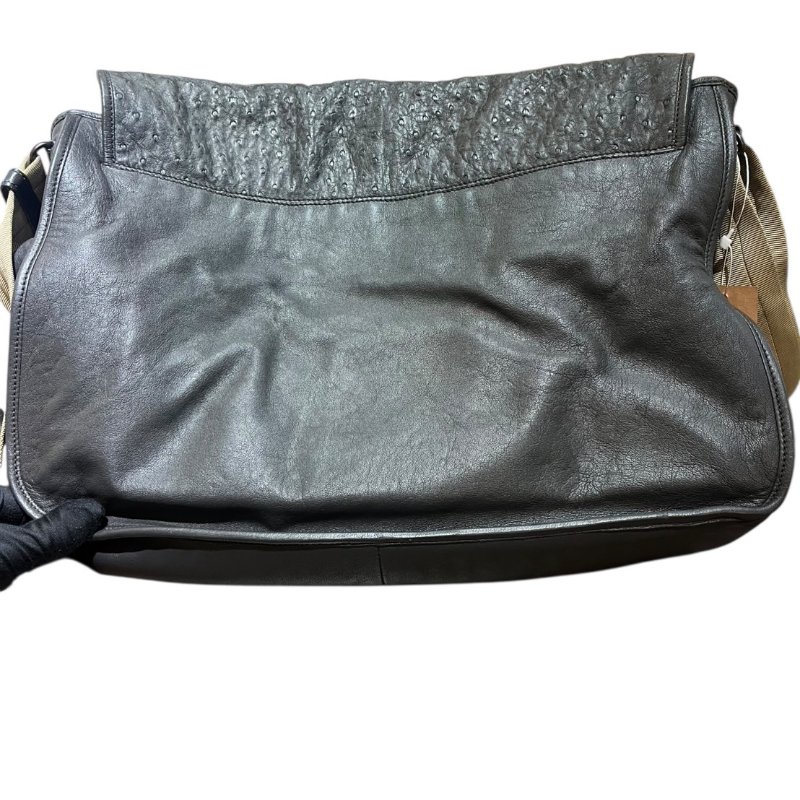 【美收精品】BV 灰色鴕鳥皮拼接肩背包 4-834-1