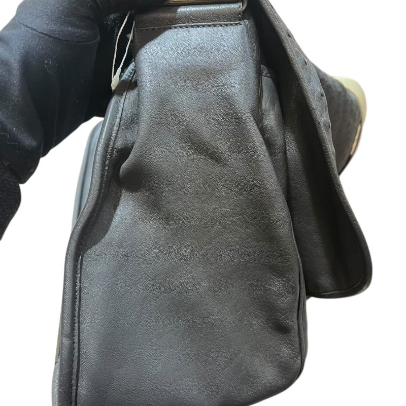 【美收精品】BV 灰色鴕鳥皮拼接肩背包 4-834-2