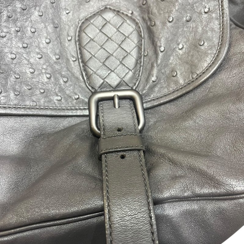 【美收精品】BV 灰色鴕鳥皮拼接肩背包 4-834-12