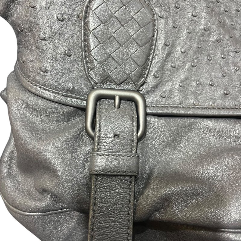 【美收精品】BV 灰色鴕鳥皮拼接肩背包 4-834-13