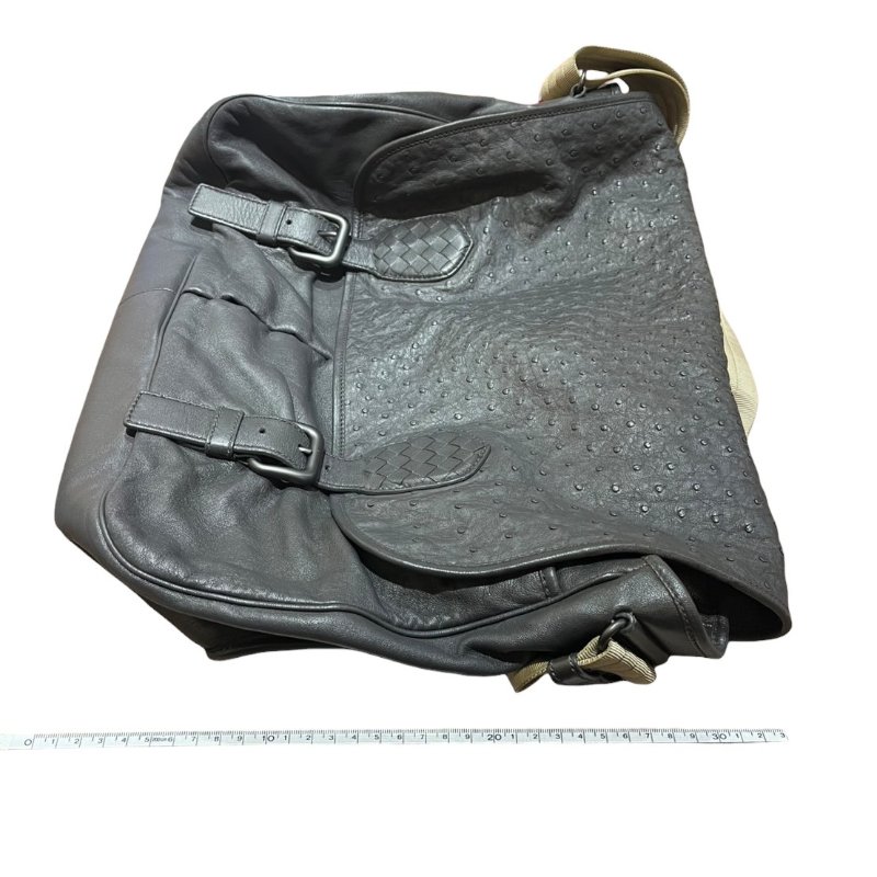 【美收精品】BV 灰色鴕鳥皮拼接肩背包 4-834-19