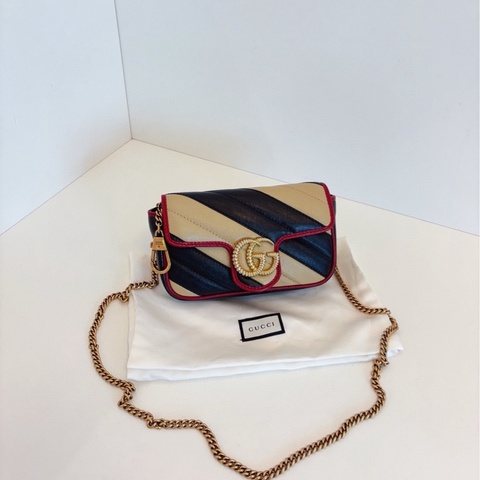 【閒置未使用🆕】Gucci marmont supermini 雙色間條鏈條包 斜挎包