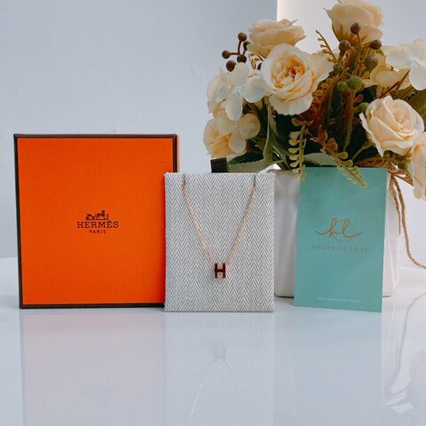 MS0486 Hermes 愛馬仕 迷你 H 項鏈 啡色 玫瑰金鏈 Mini Pop H Necklace Brown x RGHW
