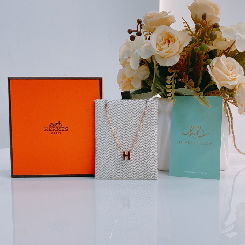 MS0486 Hermes 愛馬仕 迷你 H 項鏈 啡色 玫瑰金鏈 Mini Pop H Necklace Brown x RGHW-0