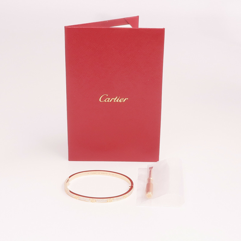 CARTIER 18K玫瑰金Love Bracelet Small Model Full Diamonds鑽石手鐲Cartier#16-8