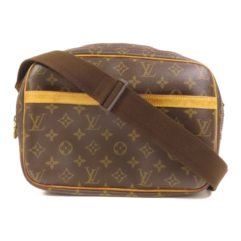 LOUIS VUITTON Monogram Reporter PM金扣肩背袋棕色-0
