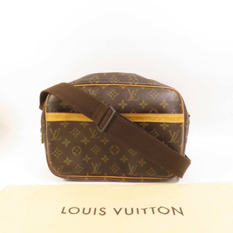 LOUIS VUITTON Monogram Reporter PM金扣肩背袋棕色-9