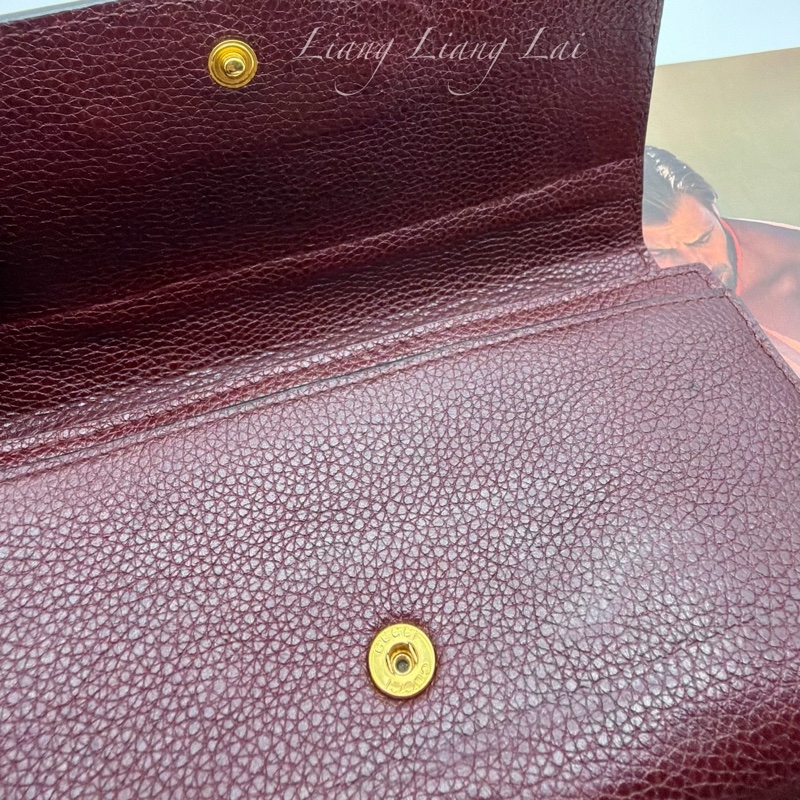 GUCCI 古馳 經典GG Zuni 荔枝紋牛皮酒紅色扣式長夾-17