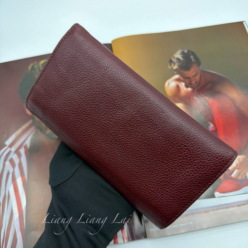 GUCCI 古馳 經典GG Zuni 荔枝紋牛皮酒紅色扣式長夾-19