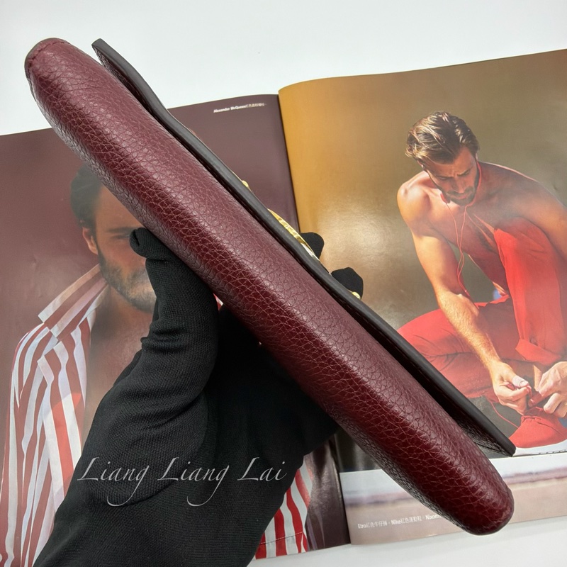 GUCCI 古馳 經典GG Zuni 荔枝紋牛皮酒紅色扣式長夾-21