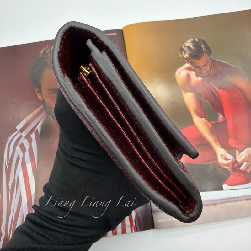 GUCCI 古馳 經典GG Zuni 荔枝紋牛皮酒紅色扣式長夾-22