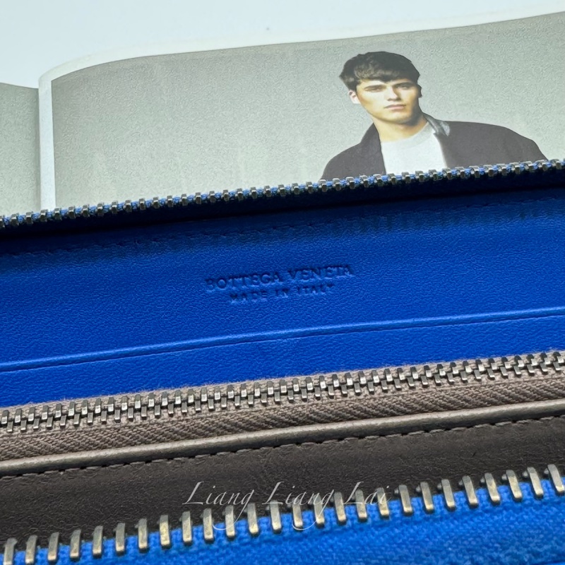 BOTTEGA VENETA BV經典小羊皮編織寶藍色拉鏈長夾-2