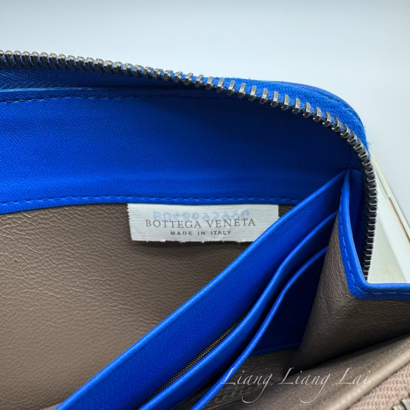BOTTEGA VENETA BV經典小羊皮編織寶藍色拉鏈長夾-4