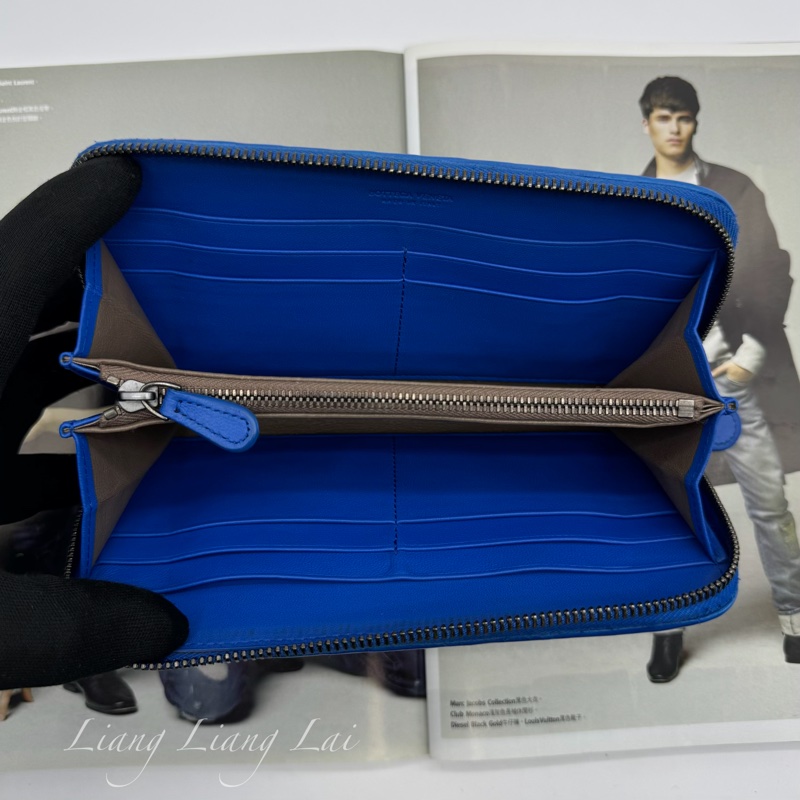 BOTTEGA VENETA BV經典小羊皮編織寶藍色拉鏈長夾-5