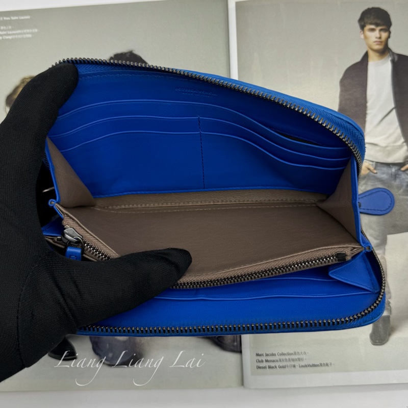 BOTTEGA VENETA BV經典小羊皮編織寶藍色拉鏈長夾-6