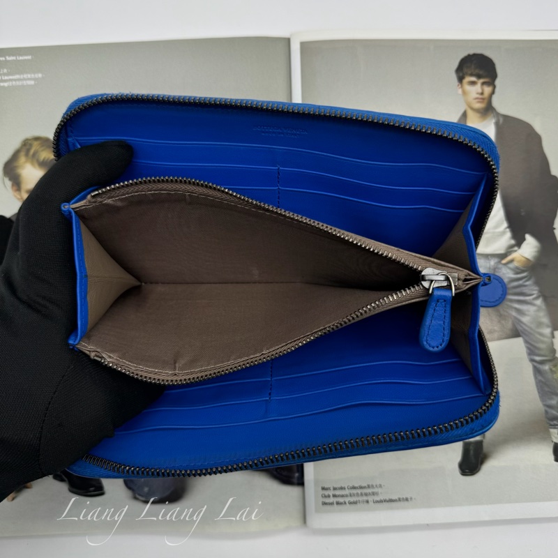 BOTTEGA VENETA BV經典小羊皮編織寶藍色拉鏈長夾-7